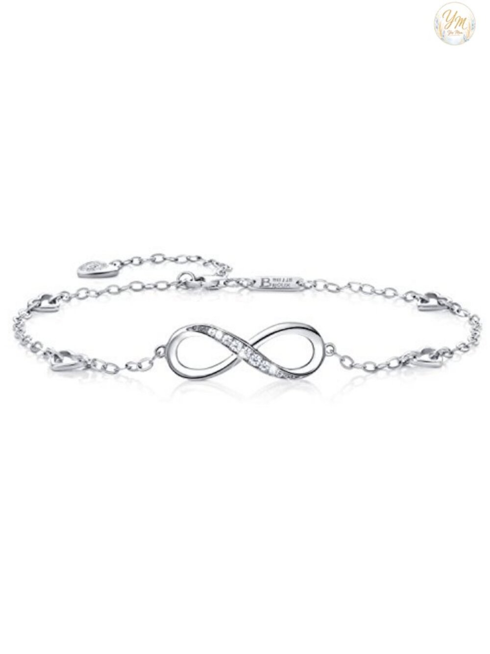 Sterling Silver Infinity Anklet Bracelet Adjustable Cubic Zirconia